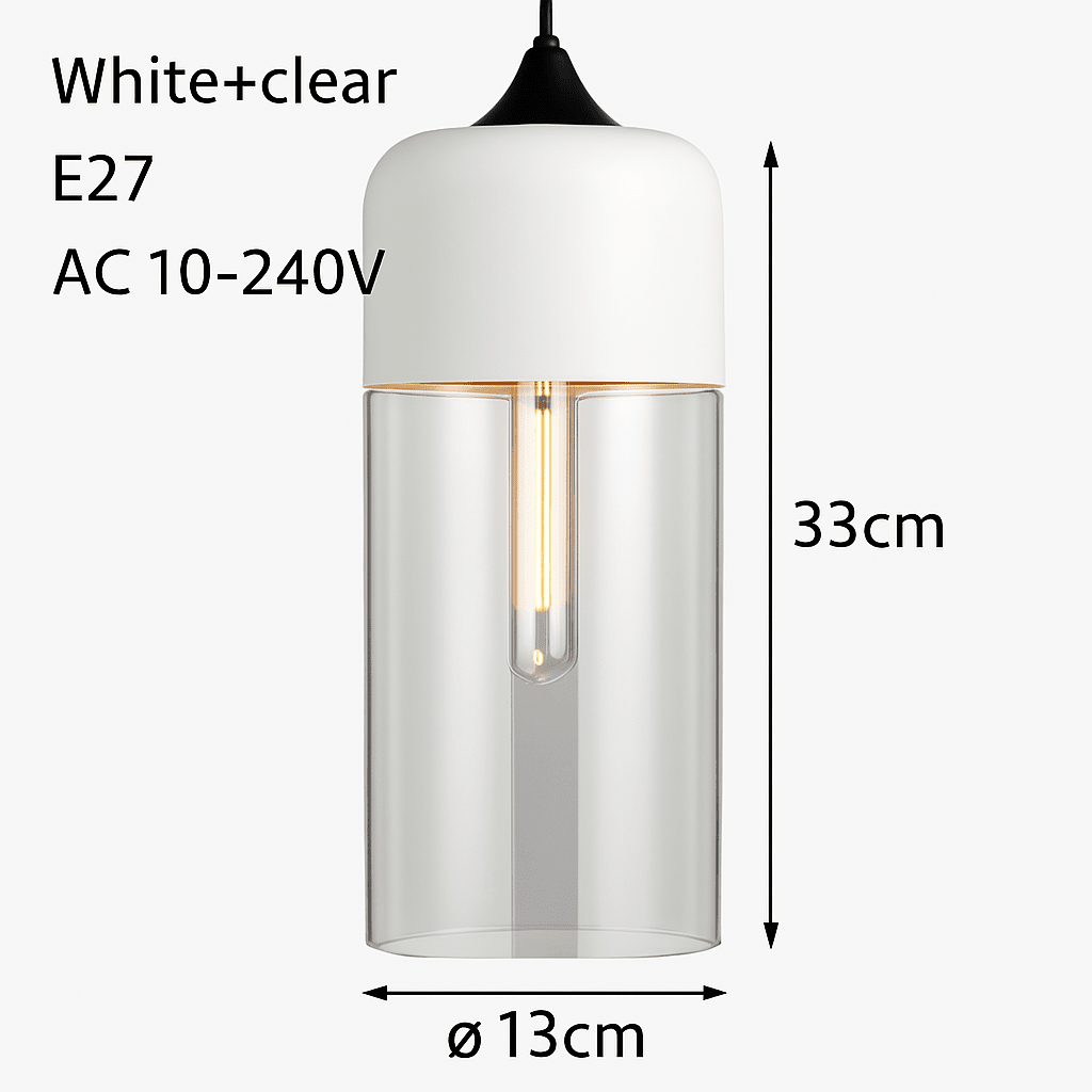 Loft Glass & Metal Pendant Light | Modern Amber or Clear Glass Kitchen Island & Dining Room Hanging Lamp - LivingLX