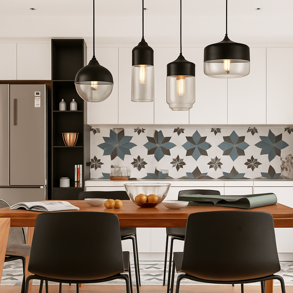 Loft Glass & Metal Pendant Light | Modern Amber or Clear Glass Kitchen Island & Dining Room Hanging Lamp - LivingLX