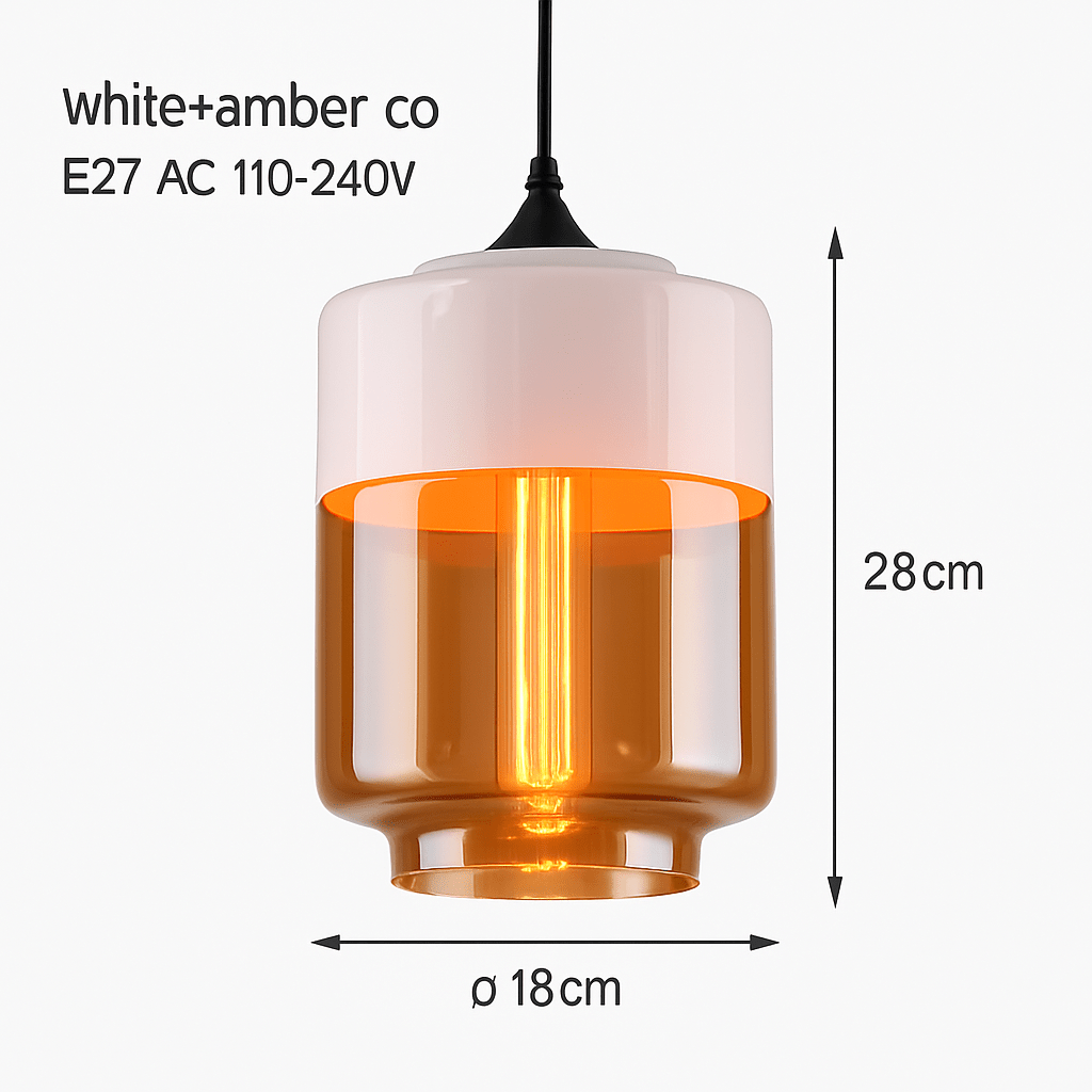 Loft Glass & Metal Pendant Light | Modern Amber or Clear Glass Kitchen Island & Dining Room Hanging Lamp - LivingLX