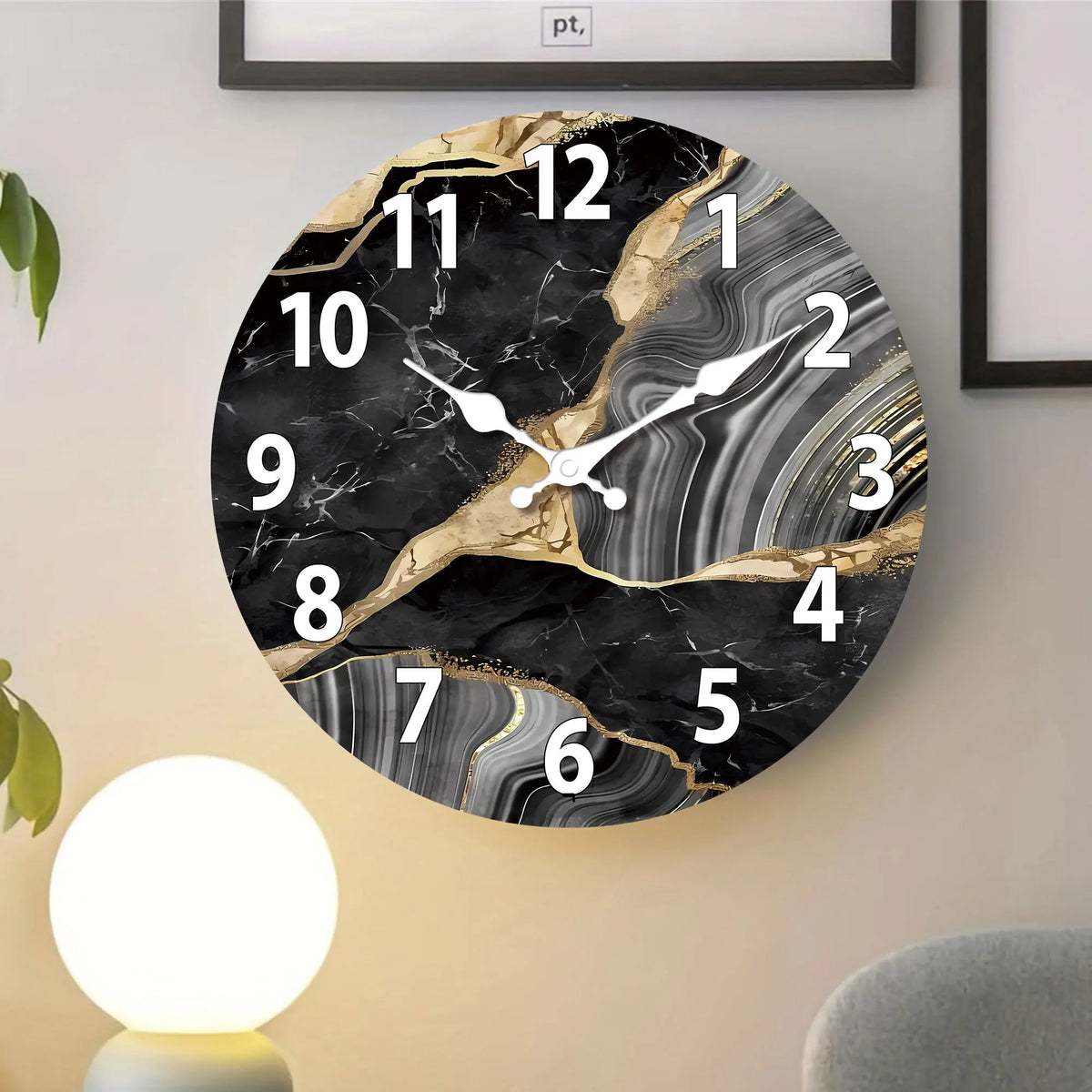 MarbellaTime | Modern Round Wooden Wall Clock | Silent Marble Design - LivingLX