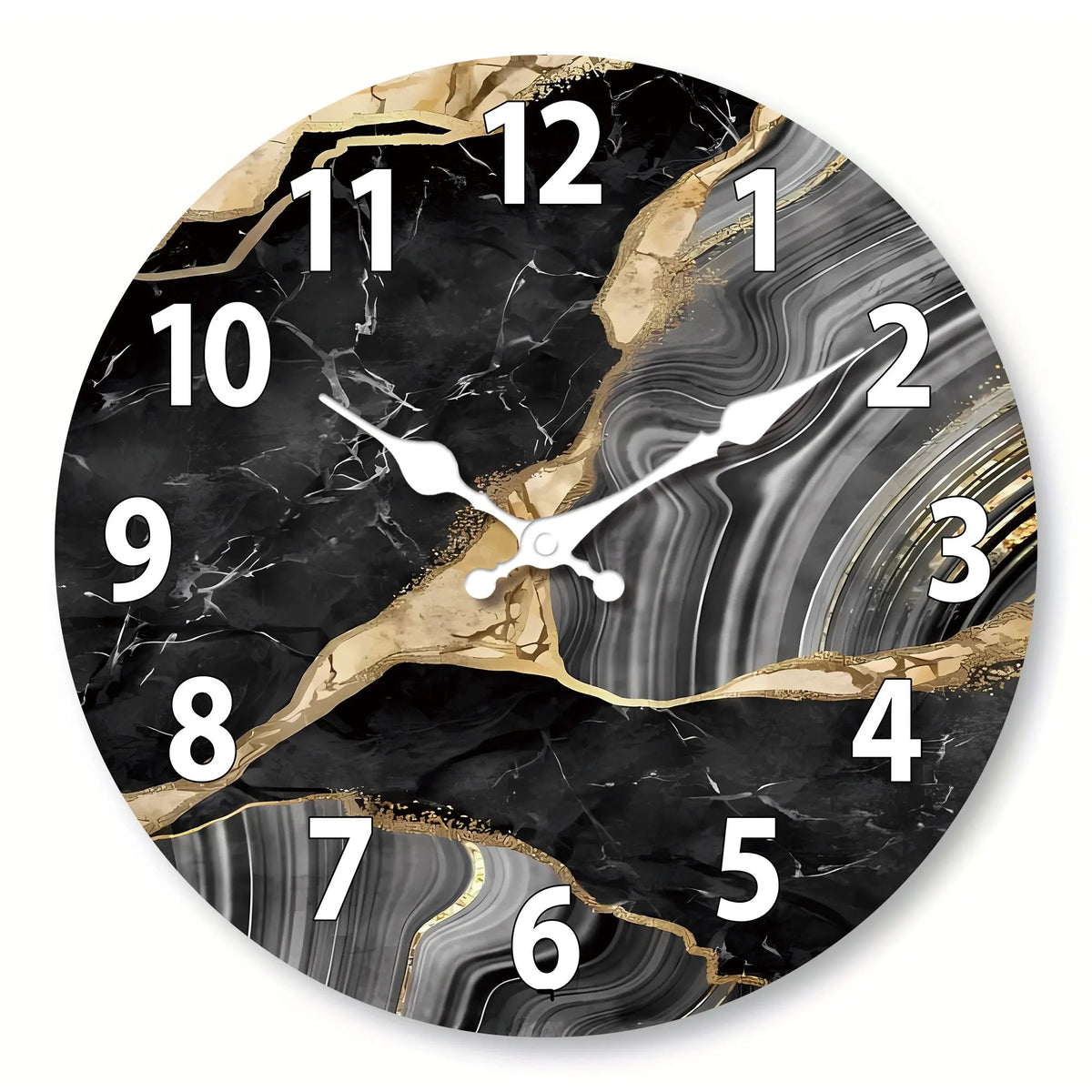 MarbellaTime | Modern Round Wooden Wall Clock | Silent Marble Design - LivingLX