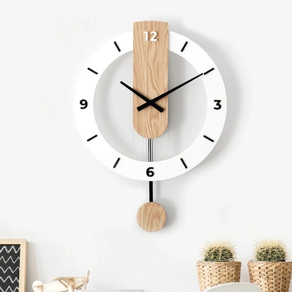 Minimalist Pendulum Wall Clock | Modern Acrylic & Wood Design - LivingLX