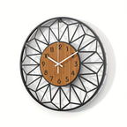 Modern Metal Wall Clock | Wood Grain Centre Design - LivingLX