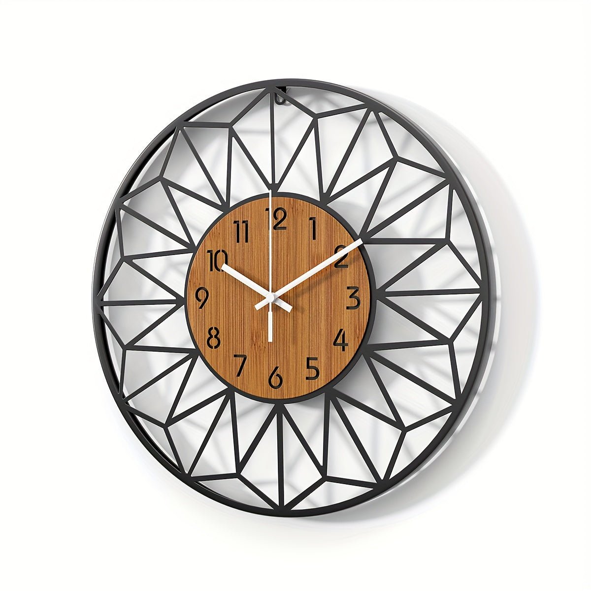 Modern Metal Wall Clock | Wood Grain Centre Design - LivingLX