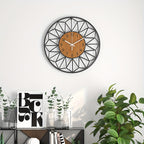 Modern Metal Wall Clock | Wood Grain Centre Design - LivingLX