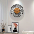Modern Metal Wall Clock | Wood Grain Centre Design - LivingLX