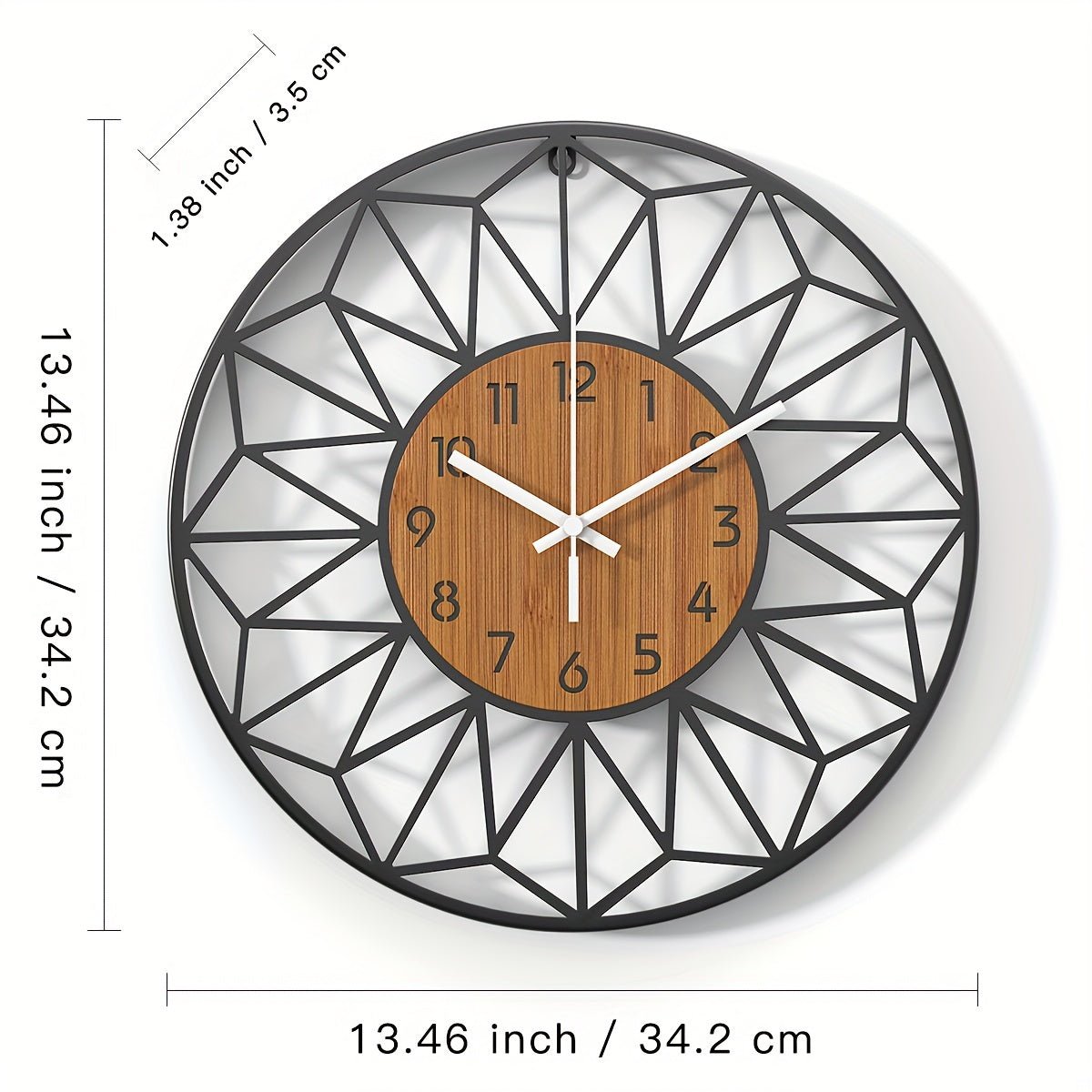 Modern Metal Wall Clock | Wood Grain Centre Design - LivingLX