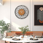 Modern Metal Wall Clock | Wood Grain Centre Design - LivingLX