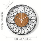 Modern Metal Wall Clock | Wood Grain Centre Design - LivingLX