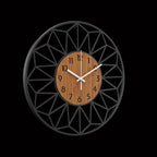 Modern Metal Wall Clock | Wood Grain Centre Design - LivingLX