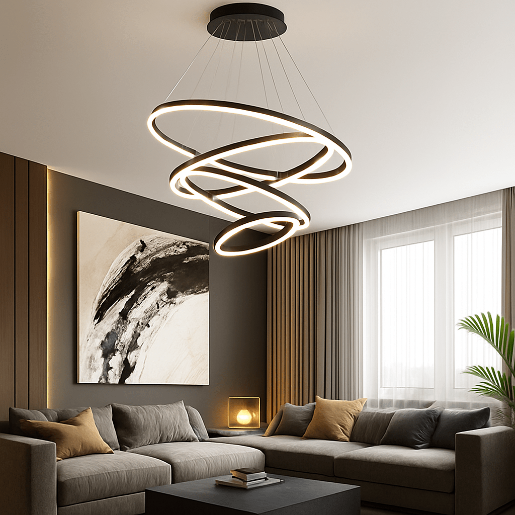 Modern Ring Chandelier | Interlocking Circles LED Pendant Light, Dimmable with Remote - LivingLX