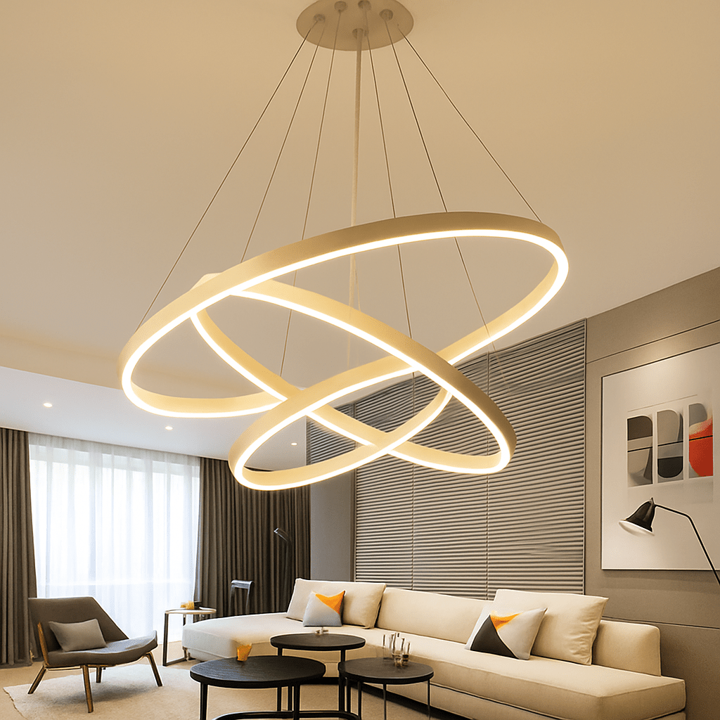 Modern Ring Chandelier | Interlocking Circles LED Pendant Light, Dimmable with Remote - LivingLX