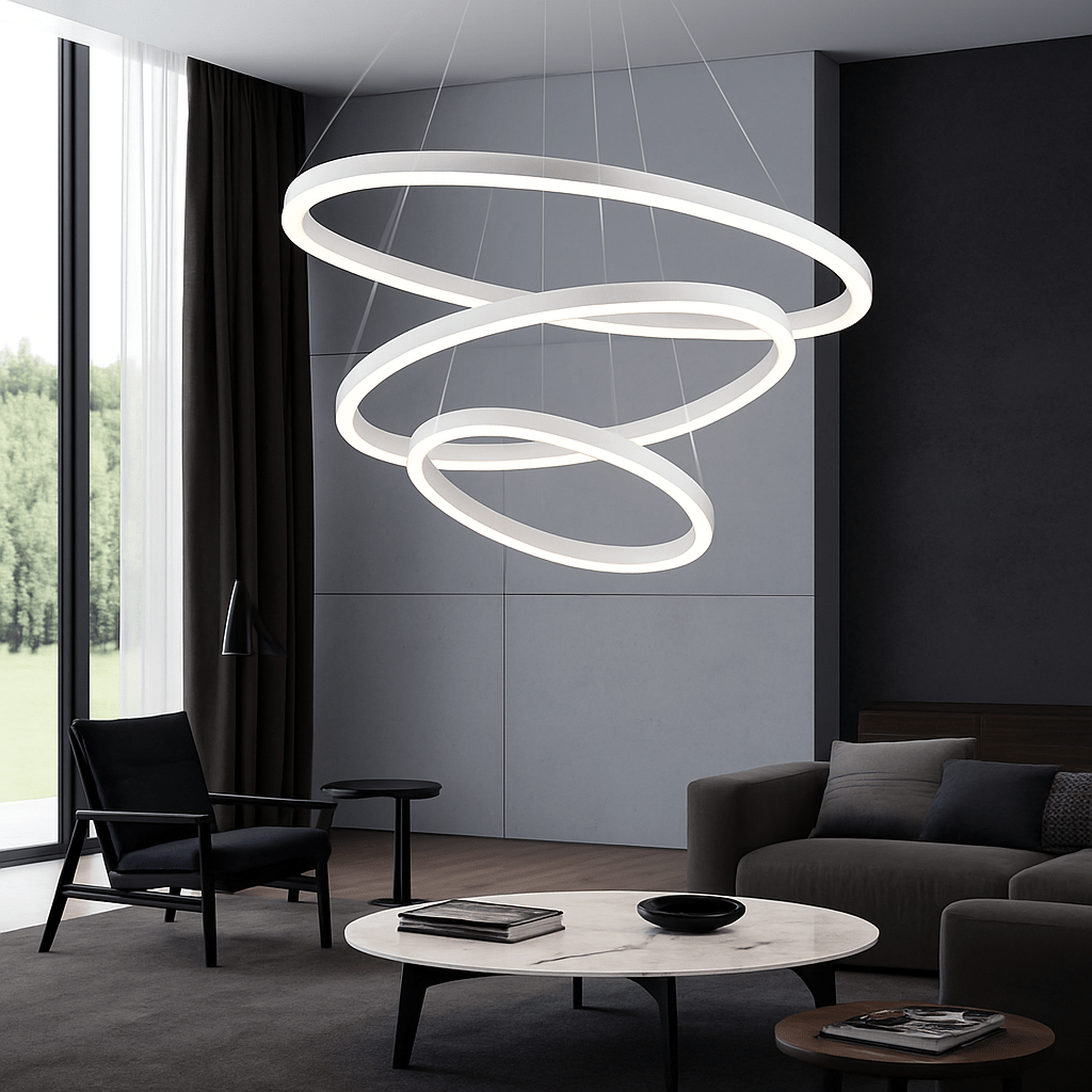 Modern Ring Chandelier | Interlocking Circles LED Pendant Light, Dimmable with Remote - LivingLX
