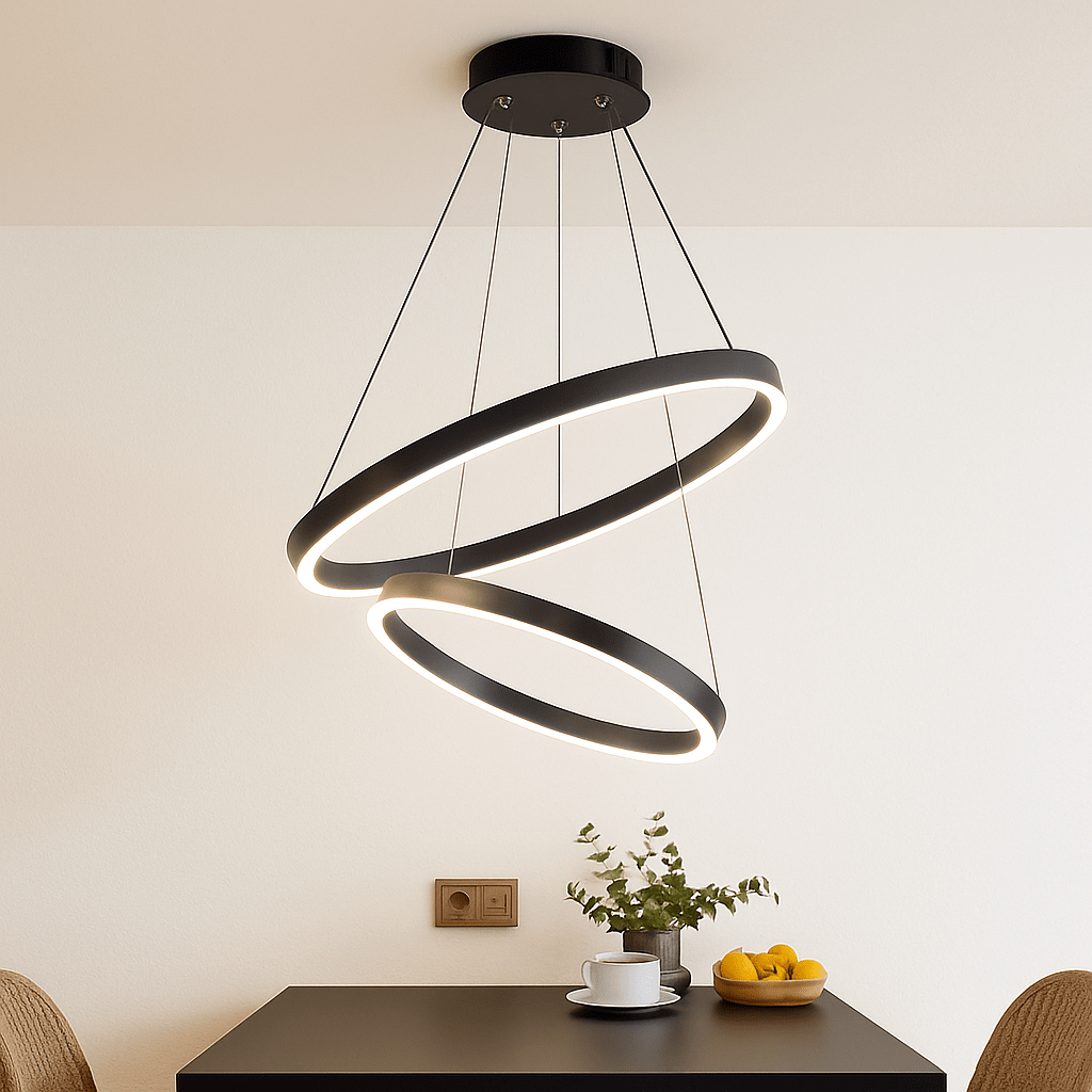 Modern Ring Chandelier | Interlocking Circles LED Pendant Light, Dimmable with Remote - LivingLX