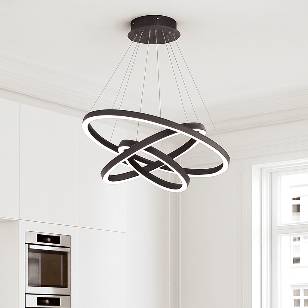 Modern Ring Chandelier | Interlocking Circles LED Pendant Light, Dimmable with Remote - LivingLX