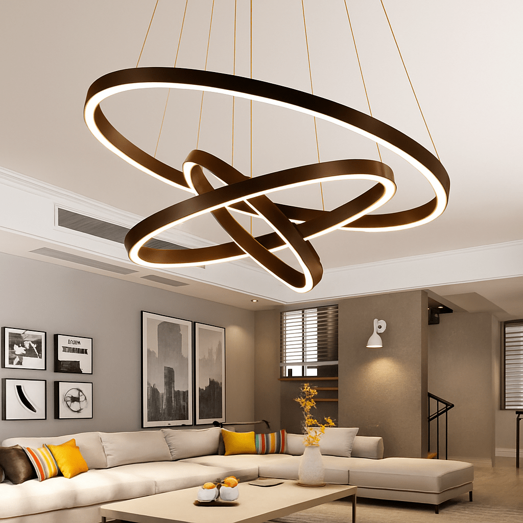 Modern Ring Chandelier | Interlocking Circles LED Pendant Light, Dimmable with Remote - LivingLX
