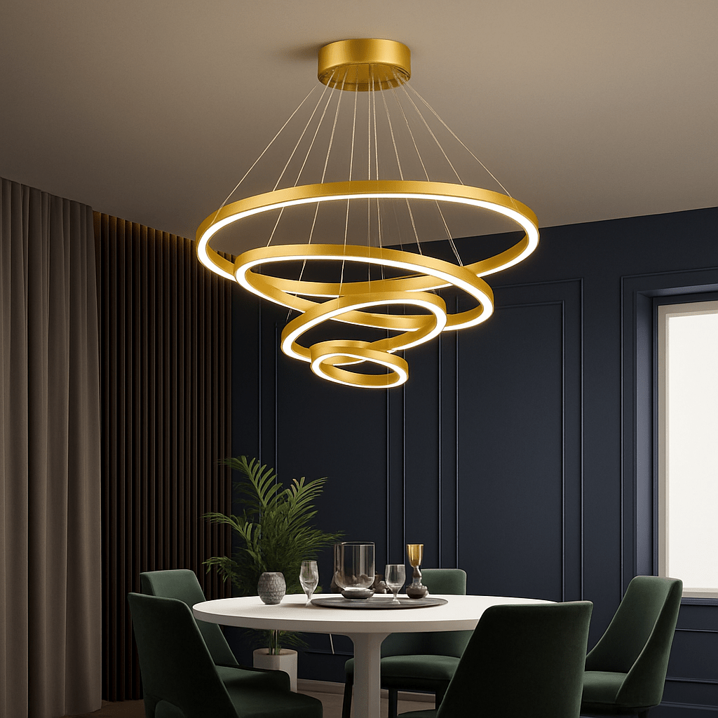 Modern Ring Chandelier | Interlocking Circles LED Pendant Light, Dimmable with Remote - LivingLX