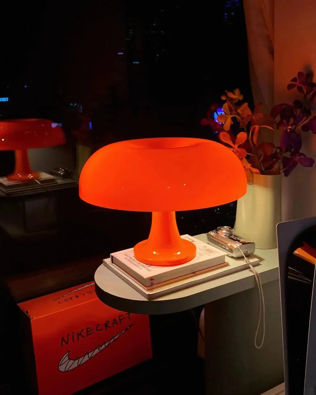 Orange Dome Table Lamp – Retro Bauhaus Style, Warm LED Light - LivingLX