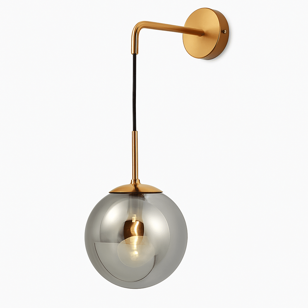 Orb Hanging Glass Globe Wall Sconce | Gold or Black Arm - LivingLX
