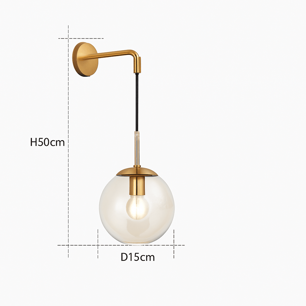 Orb Hanging Glass Globe Wall Sconce | Gold or Black Arm - LivingLX