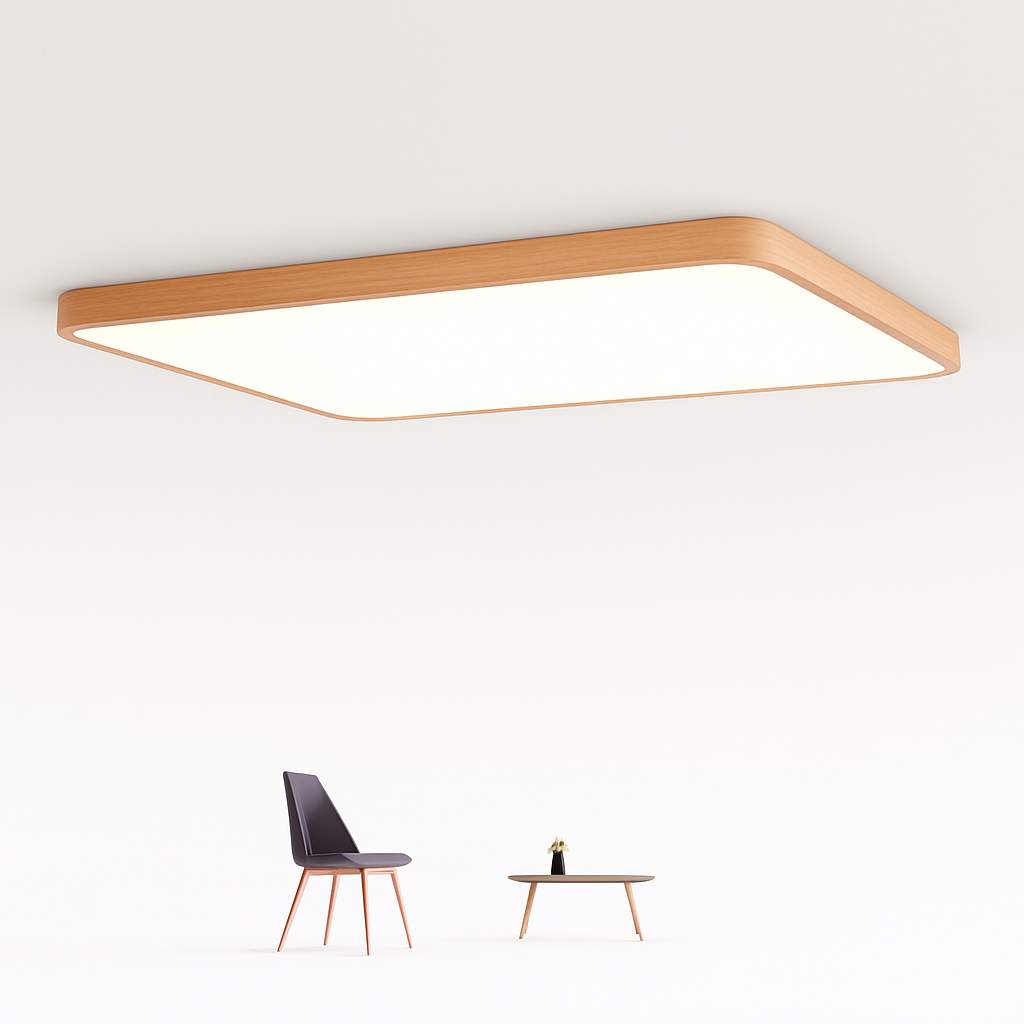Ultra-Thin Wood LED Flush Mount Ceiling Light | Rounded Rectangle Modern Ceiling Lamp