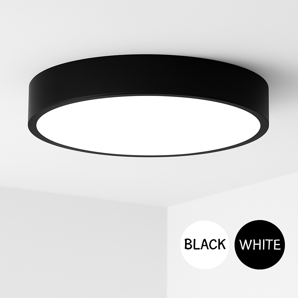 Minimalist Round LED Flush Mount Ceiling Light | Modern Black or White Ceiling Lamp, Dimmable with Remote
