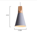 Wood & Aluminum Cone Pendant Light | Vintage Kitchen Island & Dining Room Hanging Lamp