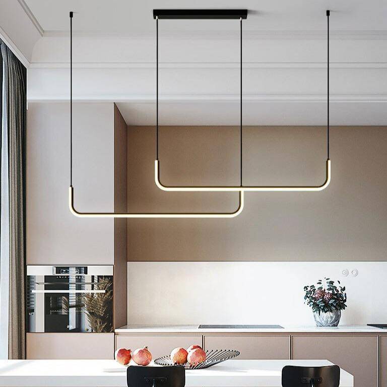 Hang Modern Linear LED Pendant Light | Dimmable Black or Gold Kitchen Island & Dining Table Light