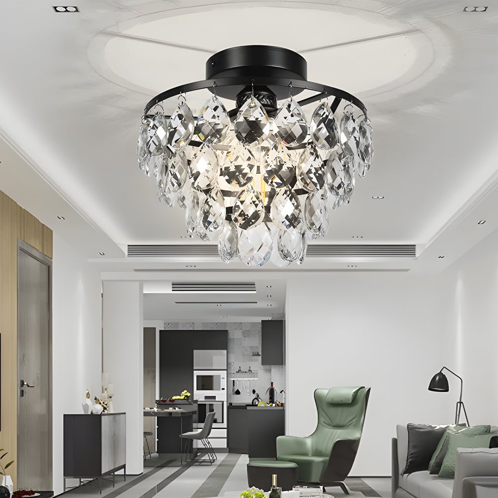 Round Luxury Crystal Black Ceiling Light