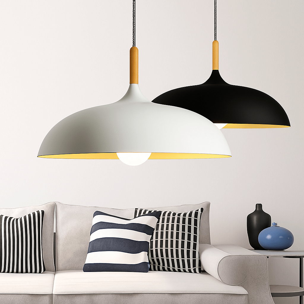Sola Wood & Aluminum Pendant Light | Wide Colorful Shade - LivingLX