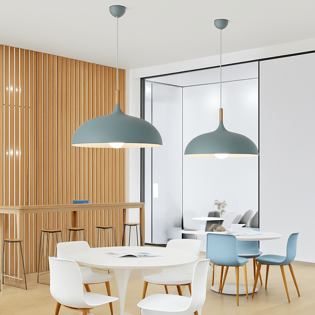 Sola Wood & Aluminum Pendant Light | Wide Colorful Shade - LivingLX