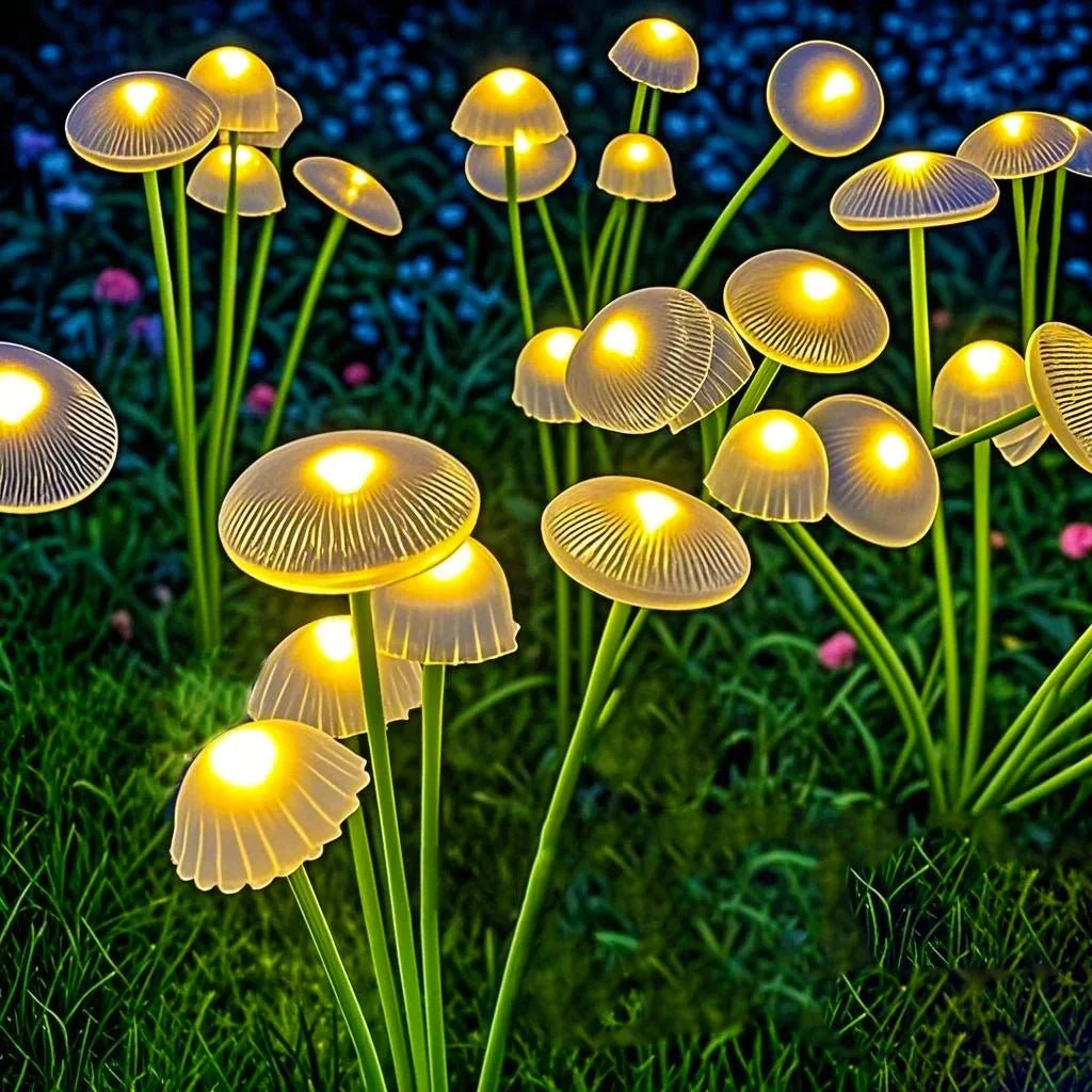 Solar Mushroom Lights Set of 2 – 6 Swinging Heads, RGB or Warm White - LivingLX