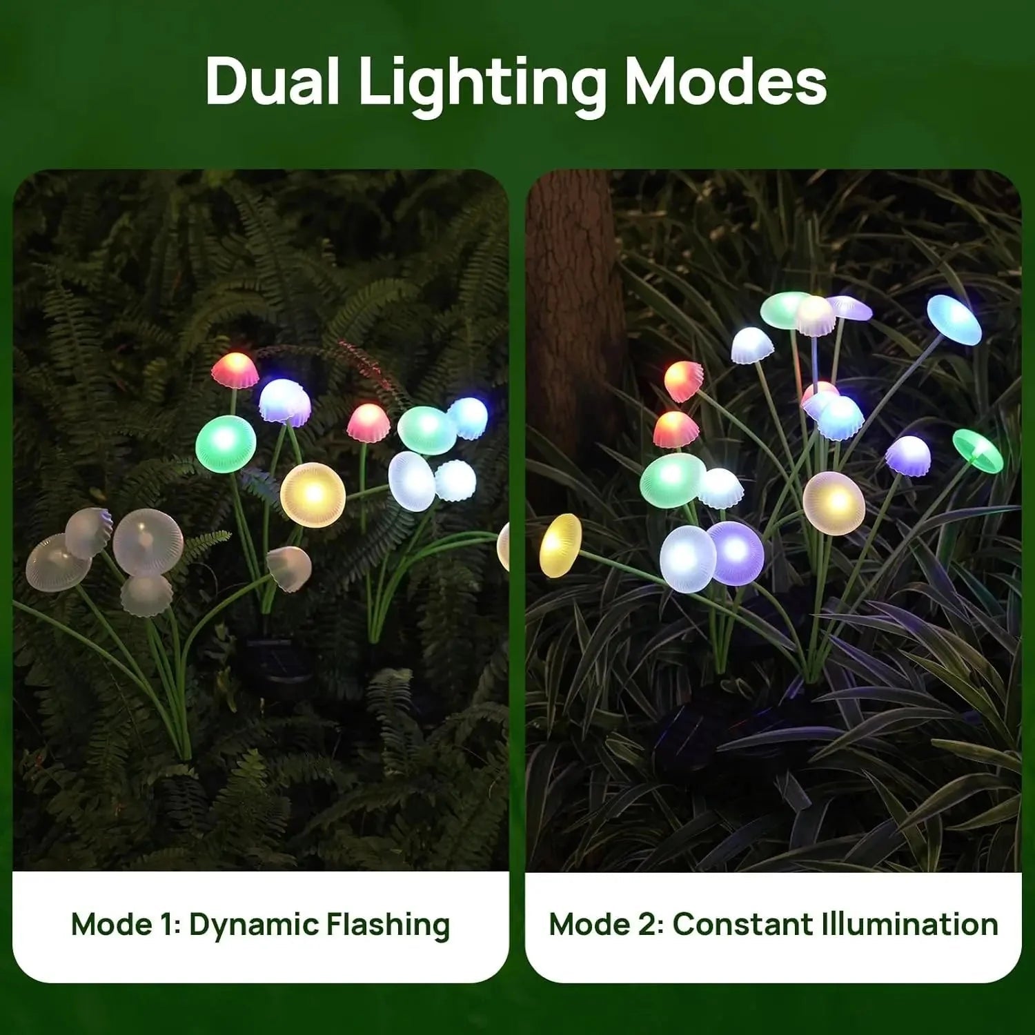 Solar Mushroom Lights Set of 2 – 6 Swinging Heads, RGB or Warm White - LivingLX