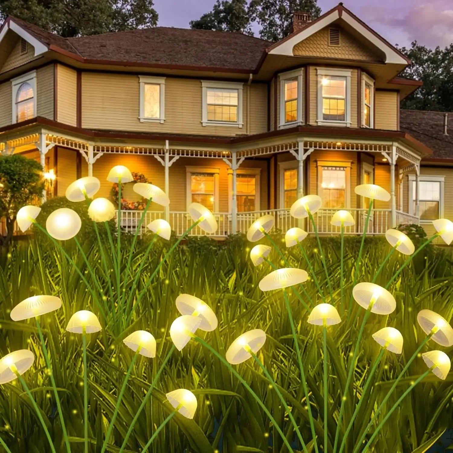 Solar Mushroom Lights Set of 2 – 6 Swinging Heads, RGB or Warm White - LivingLX