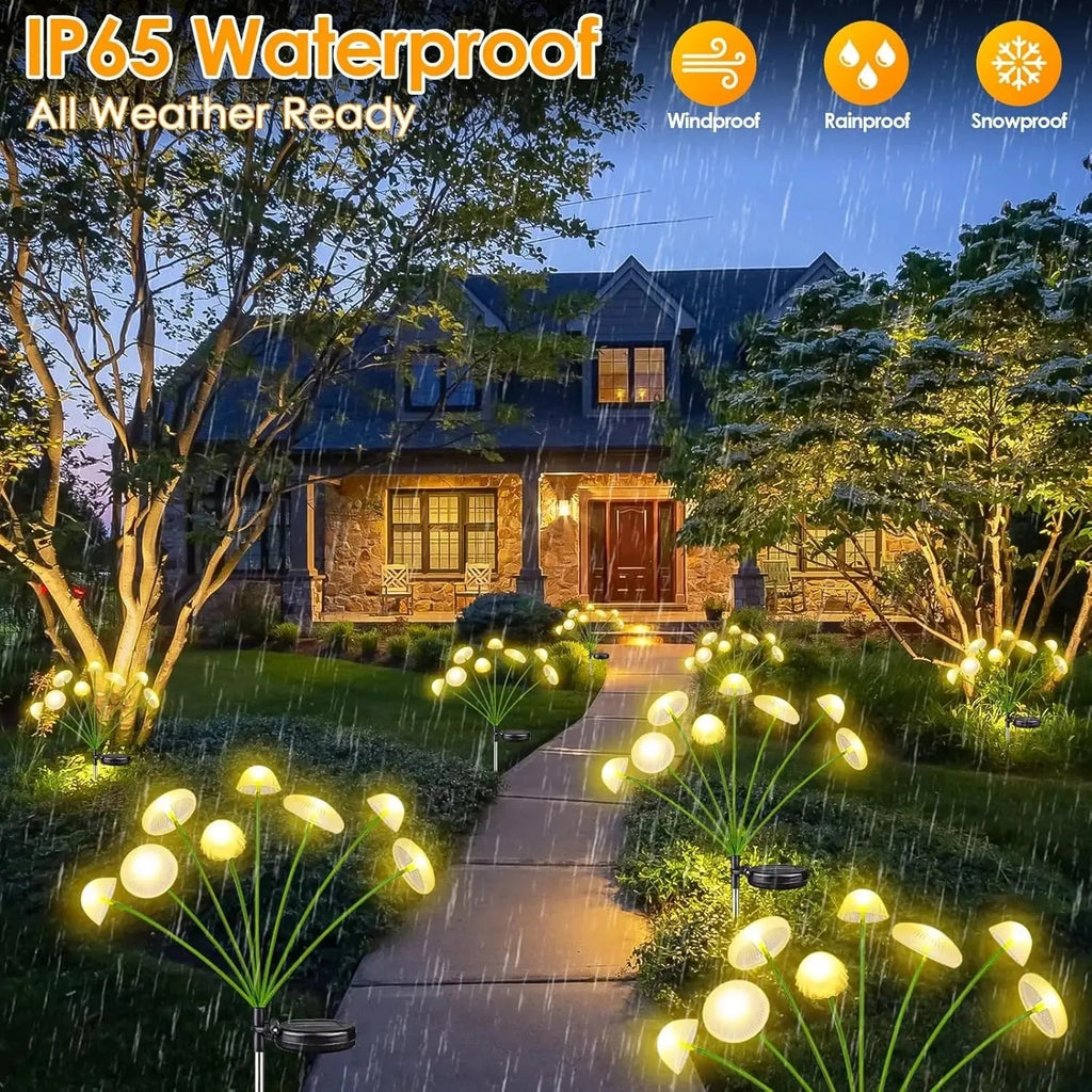 Solar Mushroom Lights Set of 2 – 6 Swinging Heads, RGB or Warm White - LivingLX