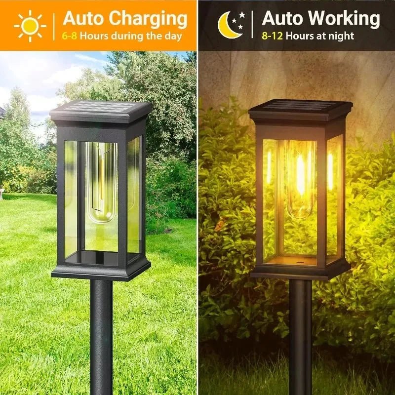 Solar pathway lights in lantern design 2-piece set – LED with filament look - LivingLX