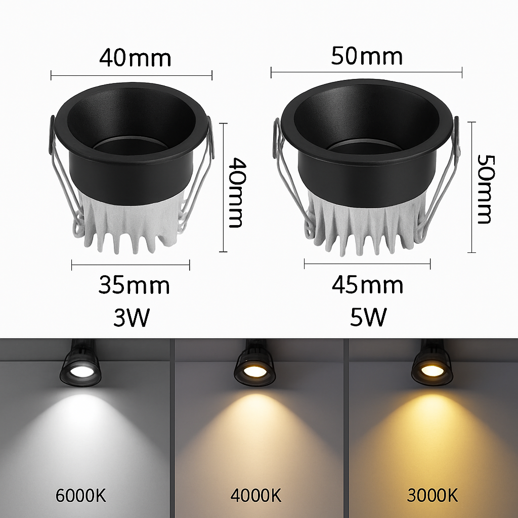 Mini Recessed LED Downlight 3W or 5W | Anti-Glare Dimmable COB Ceiling Spotlight for Kitchen & Bedroom