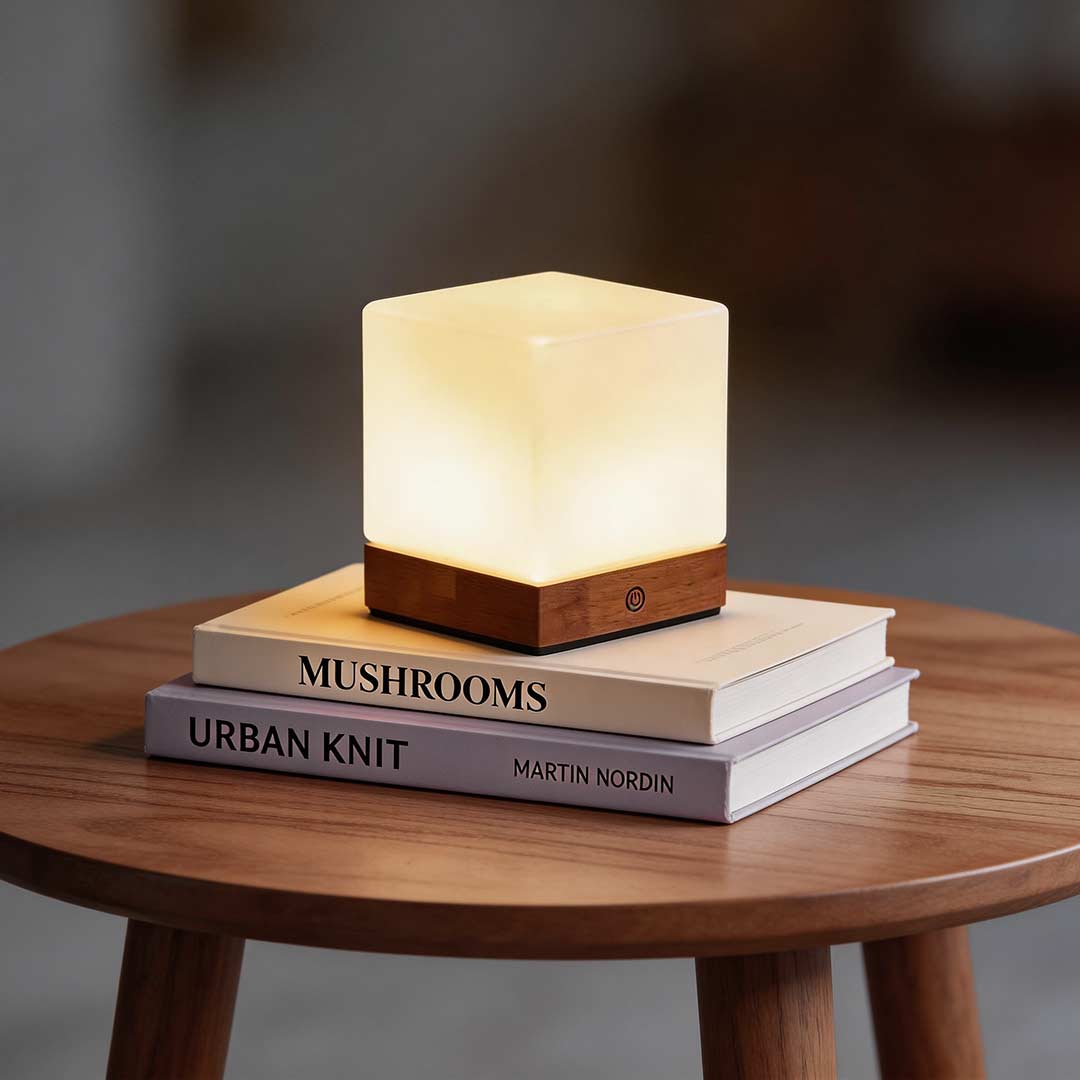 Square Wood Cube LED Table Lamp - view 3