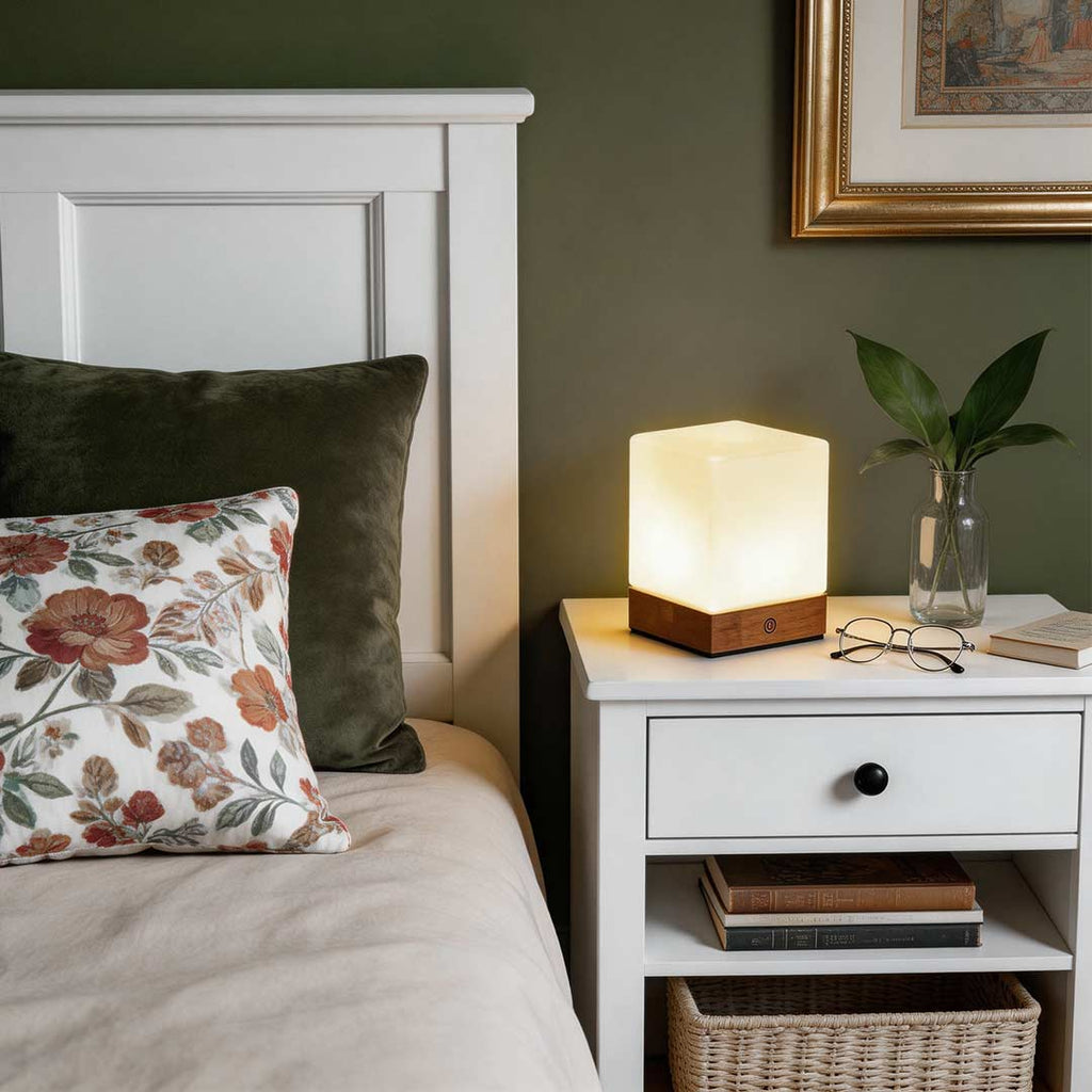 Square Wood Cube LED Table Lamp - view 2