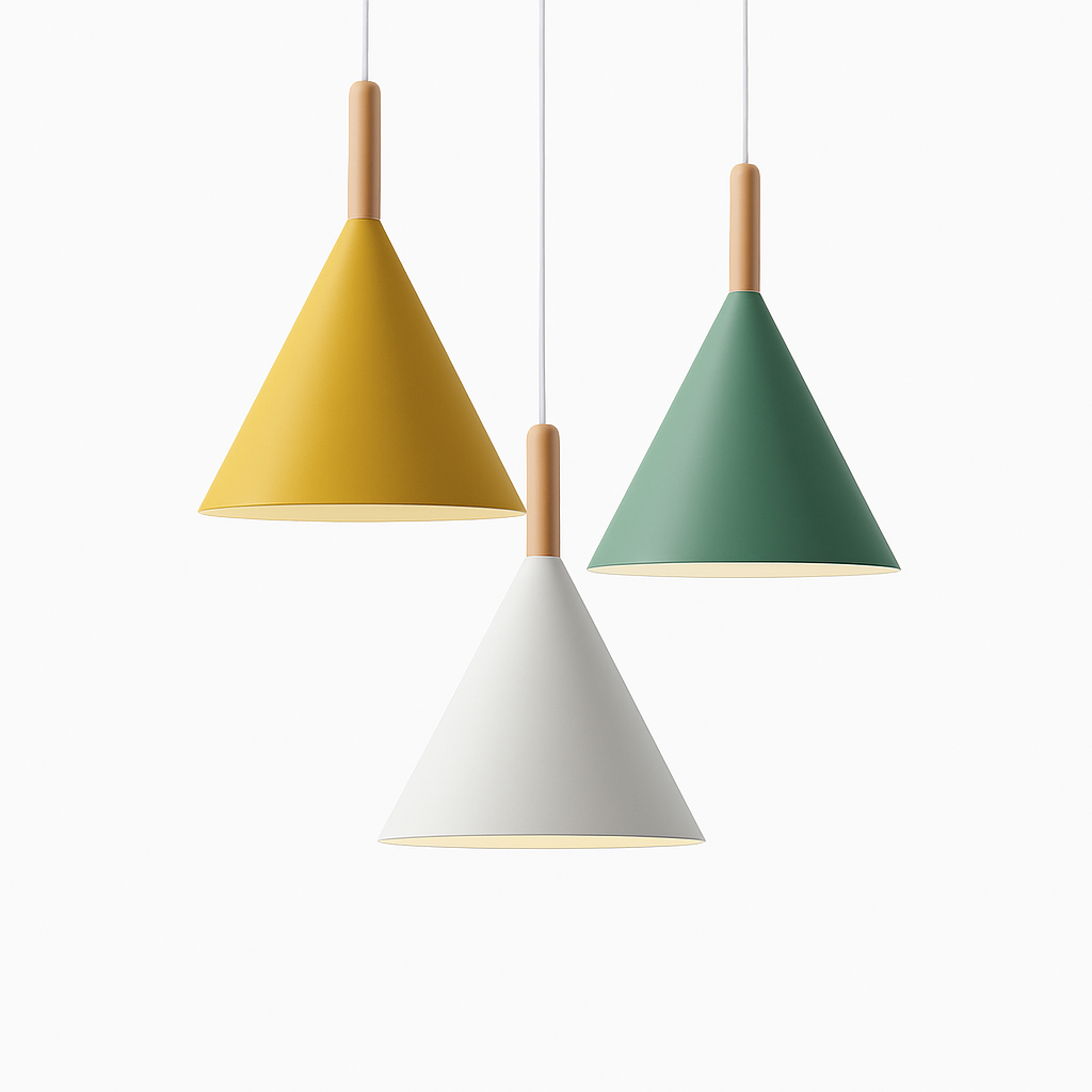 Bar Colorful Cone Pendant Light | Metal Shade with Wood Stem
