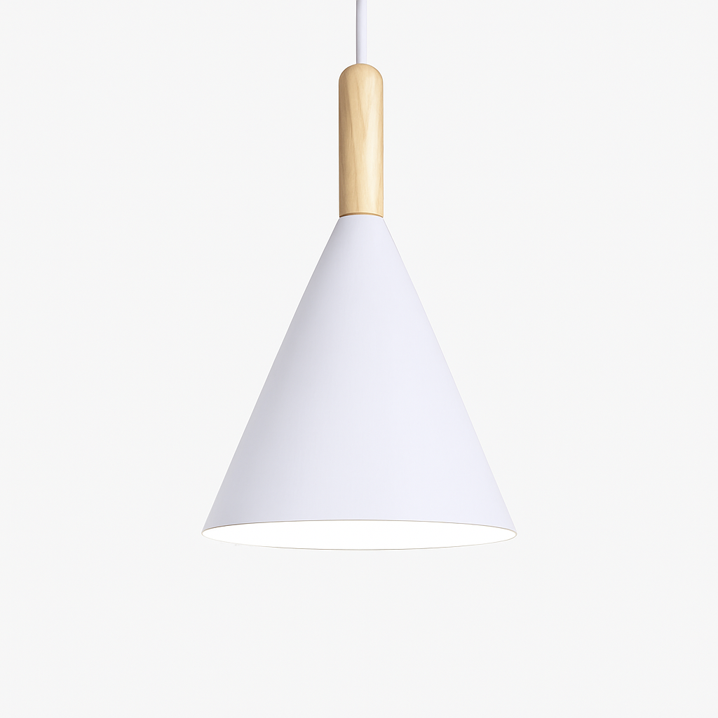Bar Colorful Cone Pendant Light | Metal Shade with Wood Stem