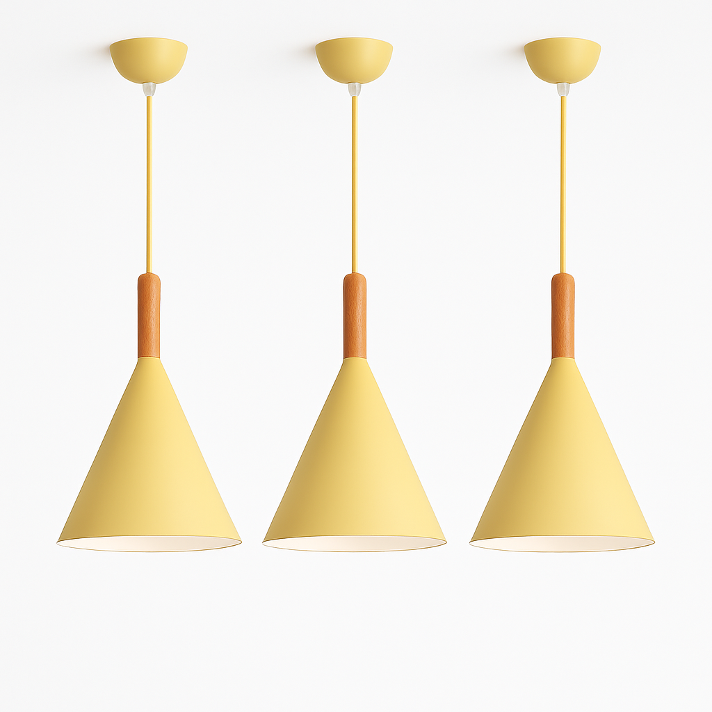Bar Colorful Cone Pendant Light | Metal Shade with Wood Stem