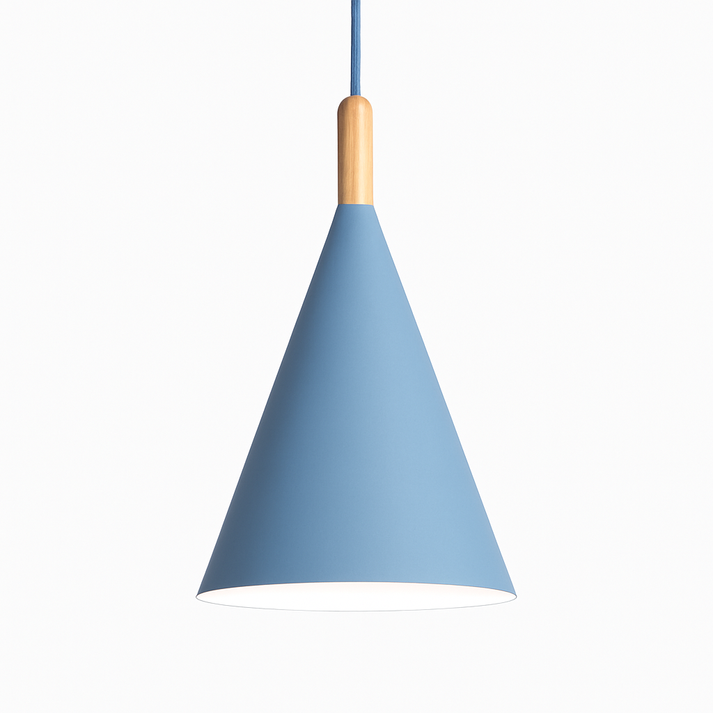 Bar Colorful Cone Pendant Light | Metal Shade with Wood Stem
