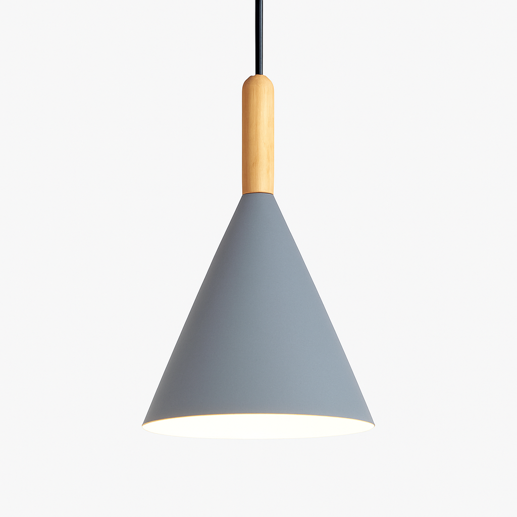 Bar Colorful Cone Pendant Light | Metal Shade with Wood Stem