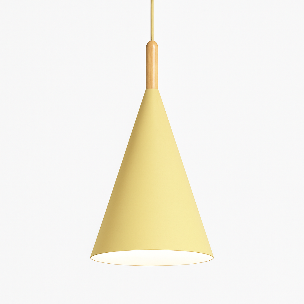 Bar Colorful Cone Pendant Light | Metal Shade with Wood Stem
