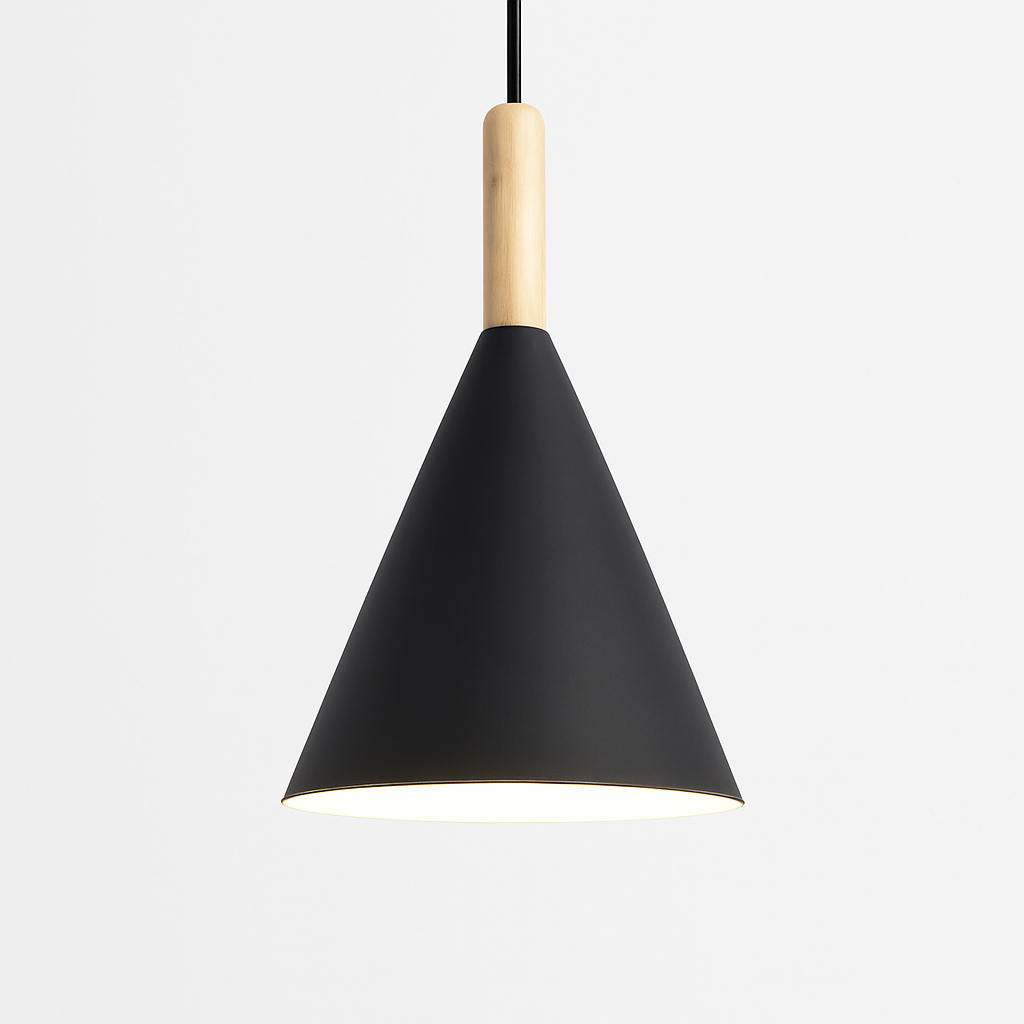 Bar Colorful Cone Pendant Light | Metal Shade with Wood Stem