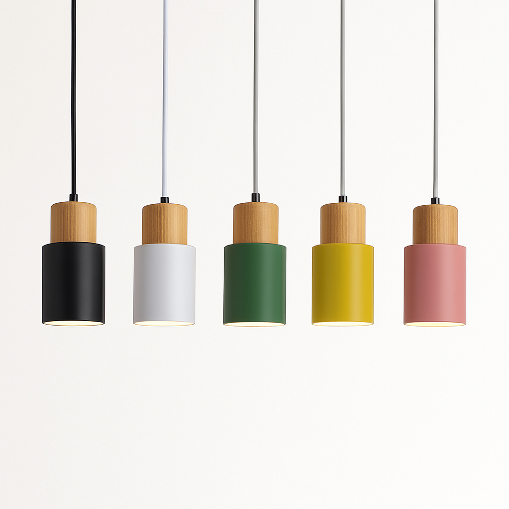 Pico Wood & Aluminum Cylinder Pendant | Mini Kitchen Island Light