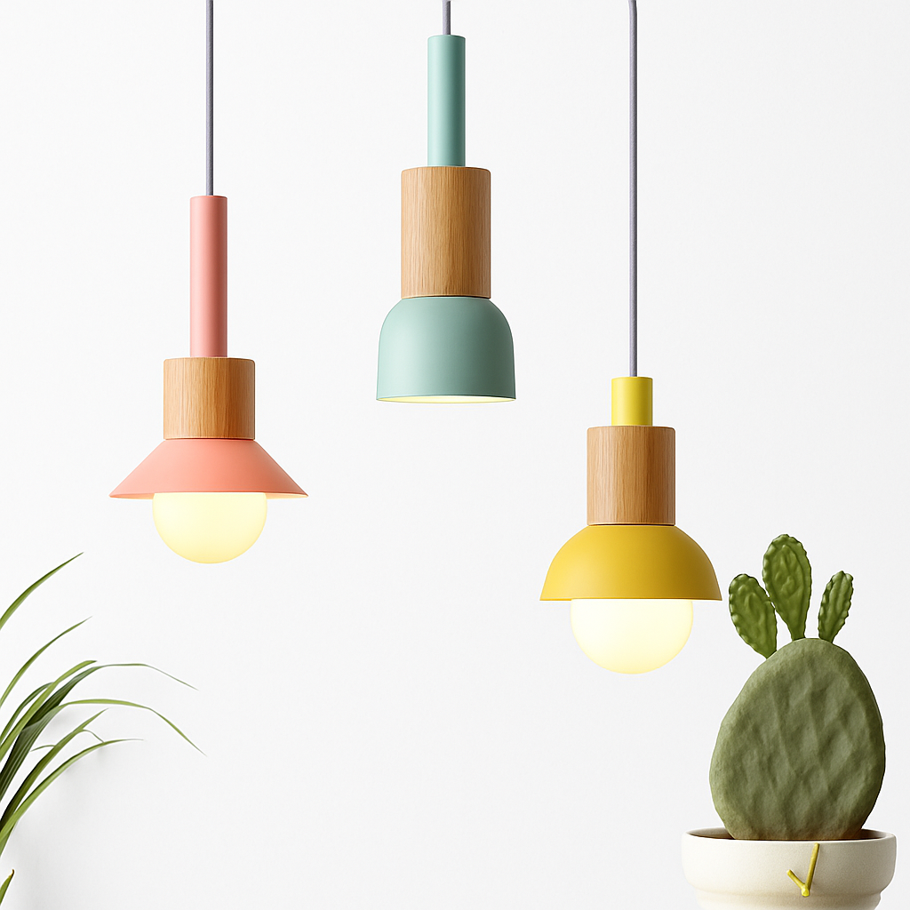 Window Wood & Metal Pendant Light | Colorful Mini Kitchen Island & Bedroom Hanging Lamp (3 Shapes)