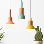 Window Wood & Metal Pendant Light | Colorful Mini Kitchen Island & Bedroom Hanging Lamp (3 Shapes)