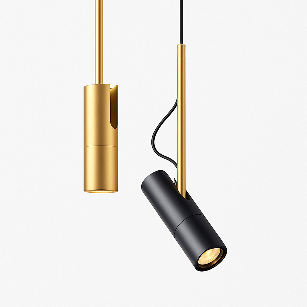 Adjustable Spotlight Pendant Light with Gold Rod | Modern Minimalist Kitchen Island & Bedside Hanging Light